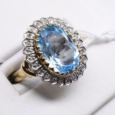 10K Yellow Gold Natural Diamond & Aquamarine Ring