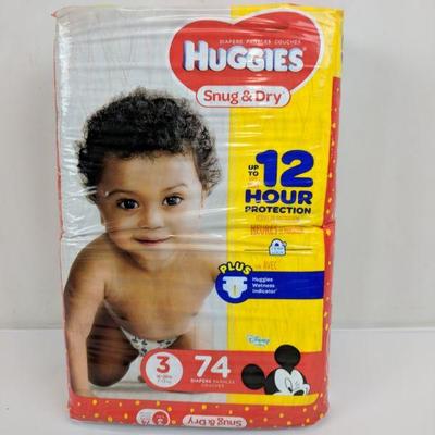 Size 3 Huggies Snug & Dry Diapers, 74 ct, 16-28 lb- New