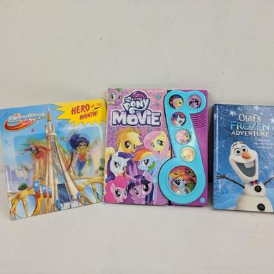 3 Kids Books, Olaf's Frozen, DC Super Heroes & My Little Pony Play-a-Song - New