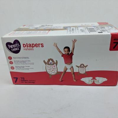 Size 7 Parent's Choice Diapers, 78 Diapers, 41+lbs - New