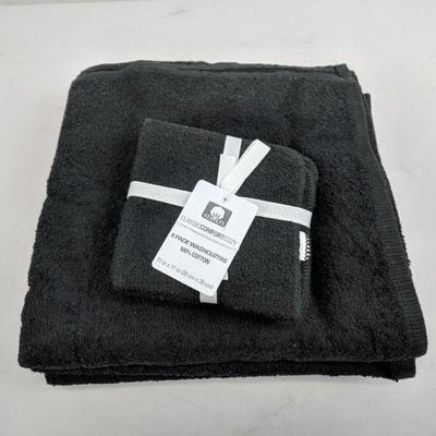 Black Towel Set, 6 Washcloths & 4 Bath Towels - New