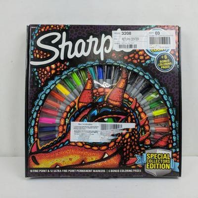 Sharpie Permanent Markers & Dragon Coloring Page, 30 Count - New