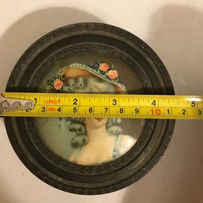Antique Powder / Jewelry Metal Box with Glass Insert and Mirror