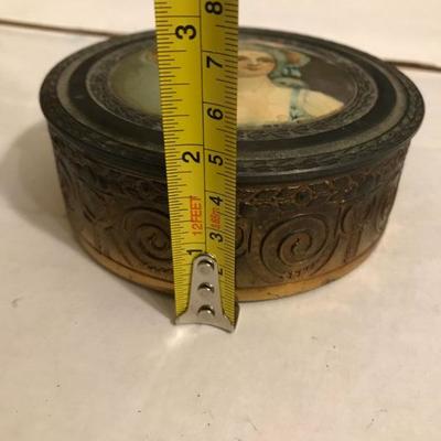 Antique Powder / Jewelry Metal Box with Glass Insert and Mirror