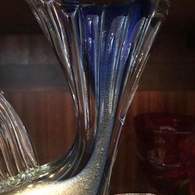 Murano Glass Fish Blue Gold Sculpture 
