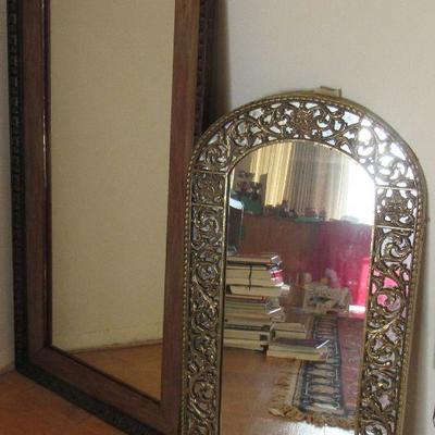 Lot 56 Two Mid-Century Mirrors One Hand Carved Wood & one gilded.  