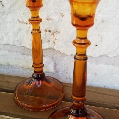 Indiana Glass Straight Pillar | Amber | Set of two