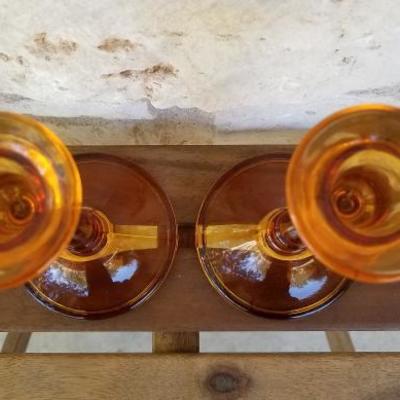Indiana Glass Straight Pillar | Amber | Set of two