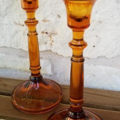 Indiana Glass Straight Pillar | Amber | Set of two