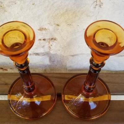 Indiana Glass Straight Pillar | Amber | Set of two