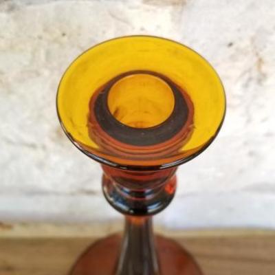 Tall Amber Candlestick Holder