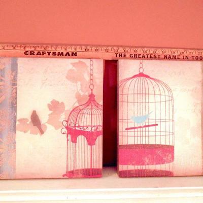 Lot 74: Pair Stenciled Bird Prints, Murano Glass, Villeroy Bosch Candy Dish
