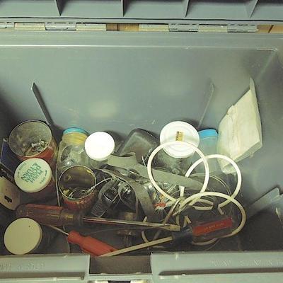 Lot 231: Stack-On Tool Bench, Vintage Metal Box and Nails