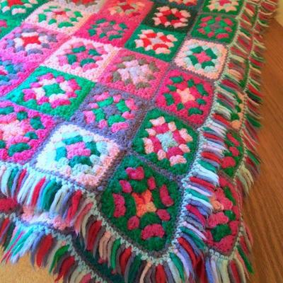 Lot 199: Three Vintage Handmade Wool Granny Square Afghans