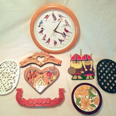 Lot 160: Scandanavian Decoratives, Trivets, Bird Clock