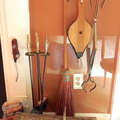 Lot 158: Fireplace Tools, Bellows and Log Carrier