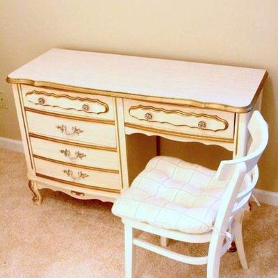 Lot 118: 1960's French Provencial Desk with White Chair