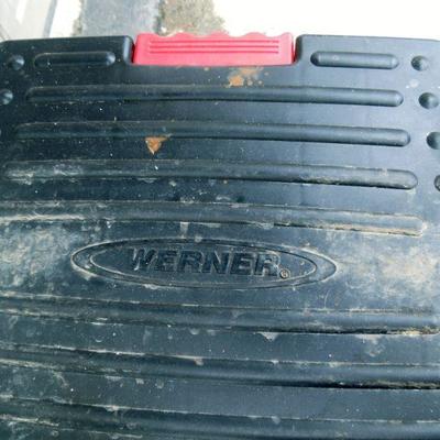 Lot 28: 34in Werner Folding Step Ladder  and Hose Handler Hanging Hose Reel