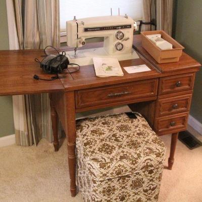 Lot 108: Kenmore Sewing Machine and Sewing Basket Storage Stool