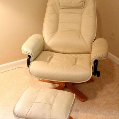 Lot 117: Danish Modern Repro Reclining Leather Lounge Chair and Ottoman