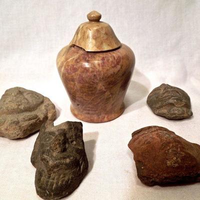 Lot 138: Minature Greek Pottery Shards, Stone Ginger Jar