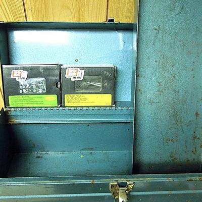 Lot 231: Stack-On Tool Bench, Vintage Metal Box and Nails