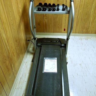 Lot 208: PRO-FORM 350S Cross Trainer Treadmill w Weights and TV Wall Mount 