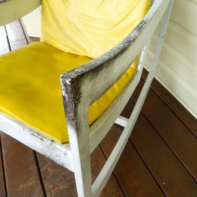 Lot 23: White Wood Slat Rocking Porch Chair with Cushions