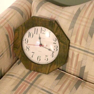 Lot 107: Vintage Humpback Loveseat and Wall Clock