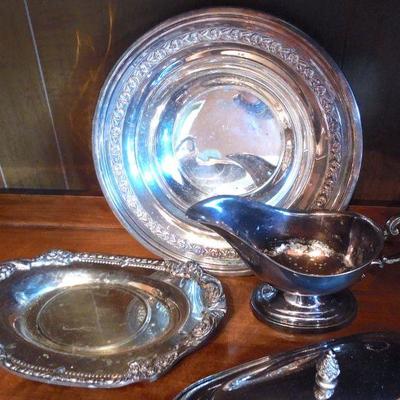 Lot 150: Silver Plated Serving Pieces with Chaffing Dish