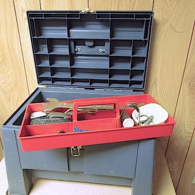 Lot 231: Stack-On Tool Bench, Vintage Metal Box and Nails