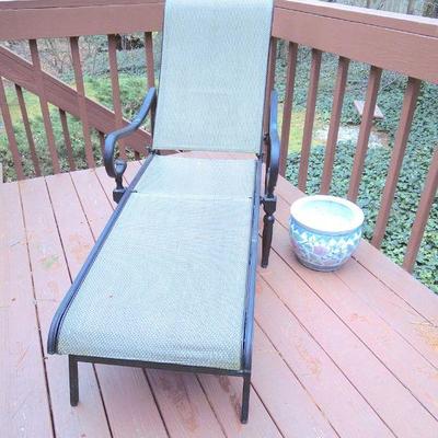 Lot 141: Adjustable Patio Lounge Chair and Asian Planter