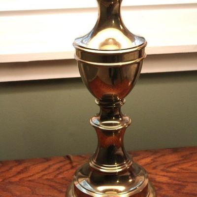 Lot 104: Matching PAIR of 33" Brass Table Lamps with Cloth Shades