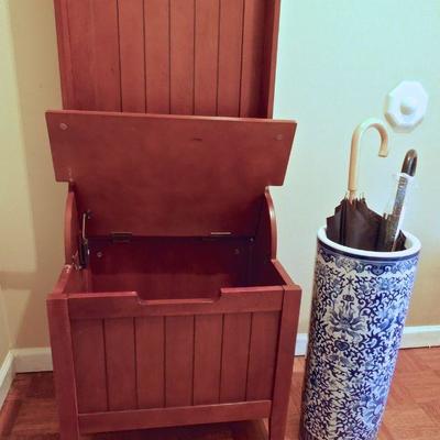 Lot 165: Hall Tree Bench and Ceramic Umbrella Stand