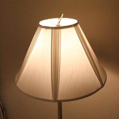 Lot 119: Brass and Glass Shelf Floor Lamp Pleated Shade