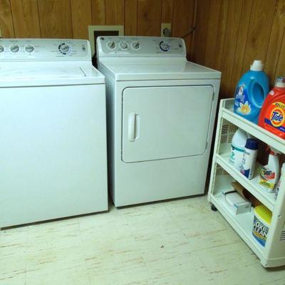 Lot 67: G.E. Washer and Dryer and Laundry Storage Cart