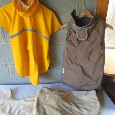 Lot 33: Two Dog Coats, Grooming Towel and Plastic Wagon