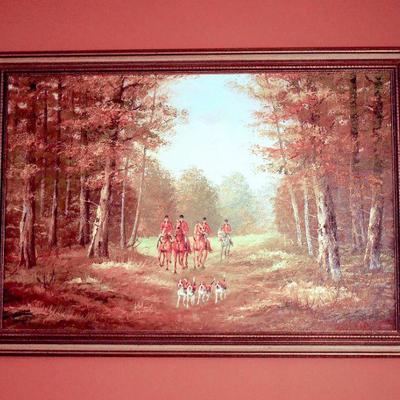 Lot 69: Signed Oil Painting Fox Hunt by E. Nicol