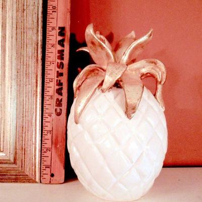 Lot 72: New Orleans Cafe Print, Brass Weather Station and Ceramic Pineapple