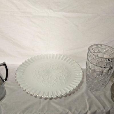 Lot 62: Vintage Glass Cake Stand, English Pewter, Stanley Carafe and more