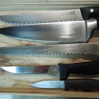 Lot 181: Mixed Knives, Wood Block, Electric Sharpener and Thermometer Fork
