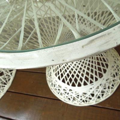 Lot 24: Two White Metal Peacock Patio Chairs Set
