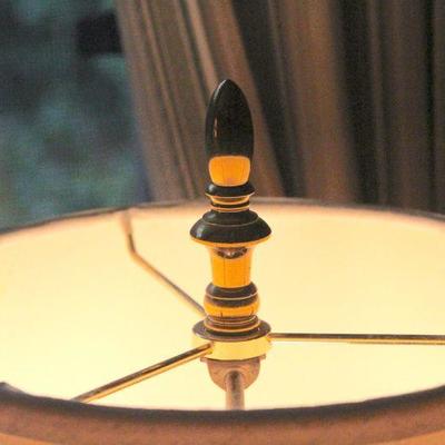 Lot 104: Matching PAIR of 33" Brass Table Lamps with Cloth Shades