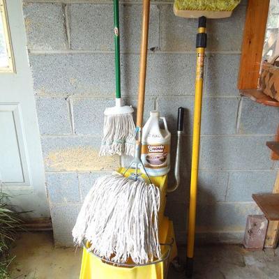 Lot 134: Industrial Mop Bucket, Mops and Brush