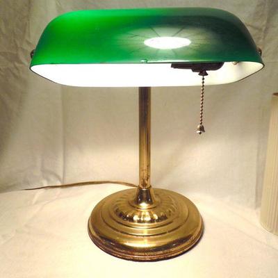 Lot 135: Brass Bookends, Frankoma Vase, Bankers Lamp et al 