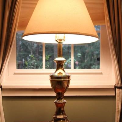 Lot 104: Matching PAIR of 33" Brass Table Lamps with Cloth Shades