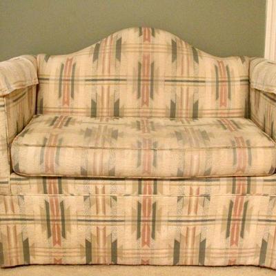 Lot 107: Vintage Humpback Loveseat and Wall Clock