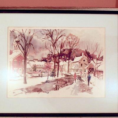Lot 71: Signed Cecile Ryden Johnson Watercolor, Verdi Bust and The Bookworm 