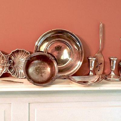 Lot 149: Group of Antique Sterling Silver and Silver Plate Service Pieces 