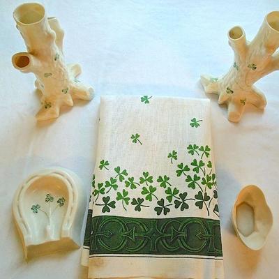 Lot 87: Antique Belleek Shamrock Irish Porcelain Group